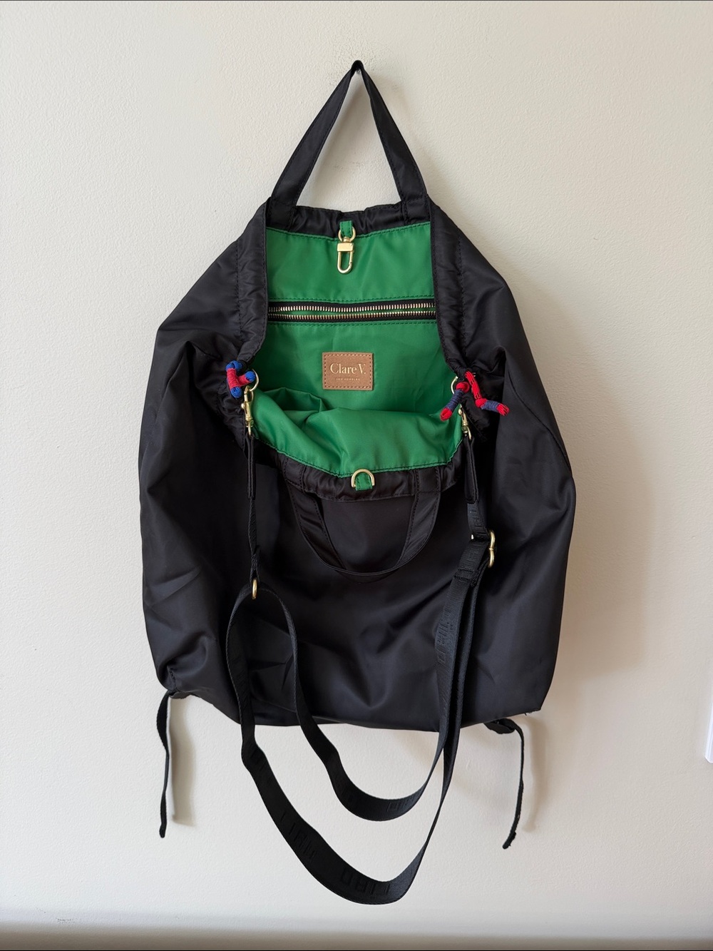 CLARE V Sac Tote Black Women's Nylon Convertible Backpack Tote